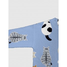 [Playful Design] Plus Size - Women's Lightweight Sweater Jacket - Pastel Pink With Black & White Animal Print, Button-Front Closure, Non-Bulky Long Sleeve Cardigan For Fall/Winter, Everyday & Formal Outfits - Position BK 052032, Fall Fashion, Playful Design, Comfortable Fit, Stylish Outerwear, Fashion Lovers, Cat Cardigan/Sweater For Women, Cardigan For Curvy Women, Curve Cat Print, Cardigans Women Good Quality, Vest Woman Large Size With Sleeve