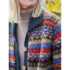 [Retro Fair Isle Cardigan] Simpfit Women's Retro Fair Isle Jacquard Cardigan - Geometric Pattern Knit Sweater with Open Front, Machine Washable, Soft Fall Winter Coat for Casual & Formal Outfits, Cute Sweaters