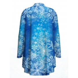 Plus Size, Chic Plus Size Women's Full-Body 3D Digital Print Cardigan Jacket - Long Sleeve Open Front Sweater Coat, Spring/Fall Outerwear for Blouses, Skirts & Jeans (Machine Washable)