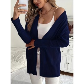 Elegant Oversized Long Sleeve Cardigan for Women - Solid Color, Medium Stretch, with Pockets, Fall/Winter Fashion, Plus Size, Pink