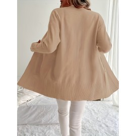 Elegant Oversized Long Sleeve Cardigan for Women - Solid Color, Medium Stretch, with Pockets, Fall/Winter Fashion, Plus Size, Pink