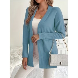 Elegant Oversized Long Sleeve Cardigan for Women - Solid Color, Medium Stretch, with Pockets, Fall/Winter Fashion, Plus Size, Pink