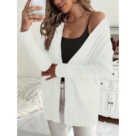 Elegant Oversized Long Sleeve Cardigan for Women - Solid Color, Medium Stretch, with Pockets, Fall/Winter Fashion, Plus Size, Pink