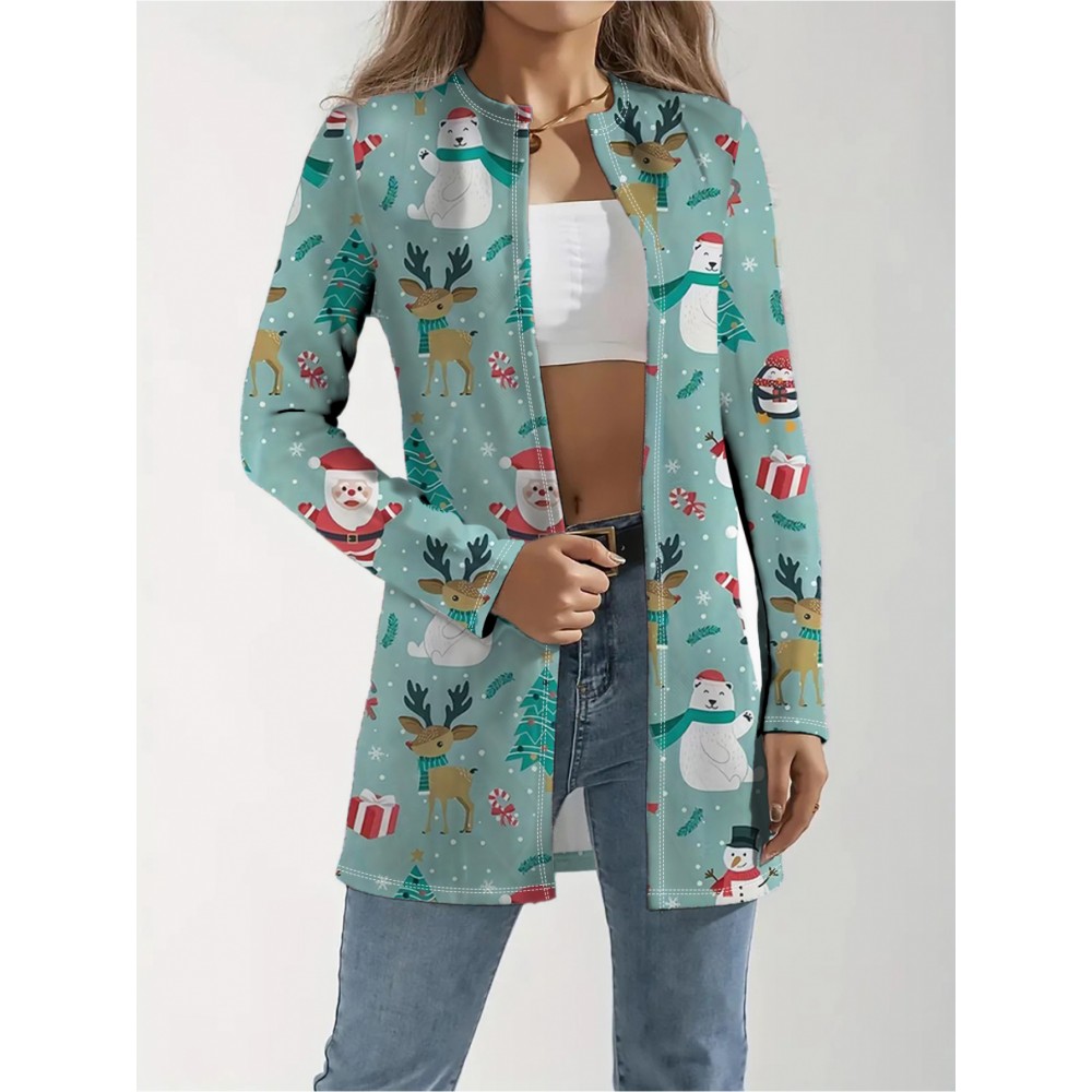 Plus Size, Plus Size Women's Oversized Cardigan Coat - Soft Machine-Washable Long Sleeve Sweater Jacket, Loose Fit Winter Warm Blazer for Casual & Office Wear, Cozy Fall Winter Clothing (No Collar, Button-Free) - Plus Size Friendly