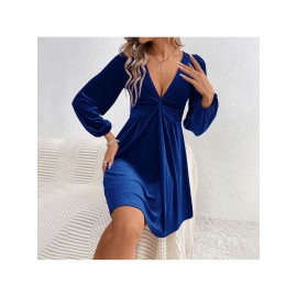 Women's Elegant Vintage Luxury Deep V-Neck Wedding Dress - Waist-Cinching A-Line Evening Gown with Long Sleeves, Tailored Fall/Winter Formal Party Gala Attire, V-Neck A-Line Dress (Machine Washable)