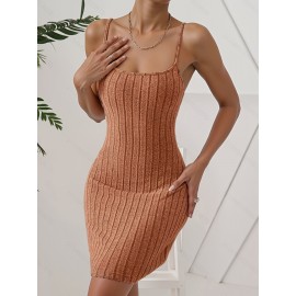 [Summer Cami Dress] Sleeveless Brown Ribbed Backless Cami Dress for Women | Stretchy, Machine Washable, Casual Summer Wear, Bodycon Mini Dress