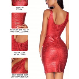 [Sexy Cocktail Dress] Sexy V-neck Bandage Bodycon Cocktail Dress for Wedding Guest Strap Foil Formal Gowns Evening Dress
