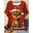 A Plus-Size Women'S T-Shirt Featuring a Reindeer Print with a Christmas Hat - Breathable, Round-Neck, Short-Sleeve Summer Top, Machine Washable with Artistic Design, Made from Comfortable Fabric, Perfect for Casual Wear, a Must-Have for Summer Outfi