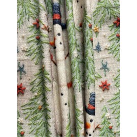 Women's Lightweight Winter Sweater - Full Snowman Print (Snowmen, Pine Trees, Holly) Long Sleeve Round Neck Sweater Coat Jacket-like | Machine Washable Cozy -Like Top for Christmas Parties, Casual Outfits & Holiday Events (No Belt