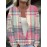Plus Size Women's Soft Stretchy 3D Plaid Cardigan Sweater Jacket - Pink Button Front Round Neck Longline H-Line Coat with Umbrella Hem, All-Season Cozy Outerwear for Casual & Semi-Formal Wear, Machine Washable
