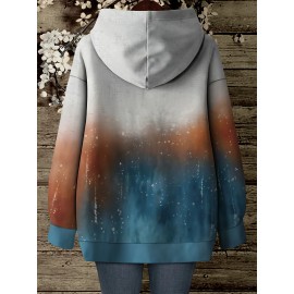 Women's Plus Size Oversized Hoodie - Pastel Blue Pink Purple Orange Ombre Gradient Print with Tree of Life & Bohemian Floral Design, Long Sleeve Round Neck Pullover Sweatshirt, All-Season Casual Comfortable Sweater for Women (No Belt/No Accessories Included) - Geometric Pattern, Front Pocket, Hand Wash Dry Clean, Relaxed Fit, Vibrant Colors, Bohemian Style, Plus Size Fashion, Hoodies for Women Plus Size, Plus Size Women Clothing Fleece Hoodie, Plus Size Sweatshirts for Women,