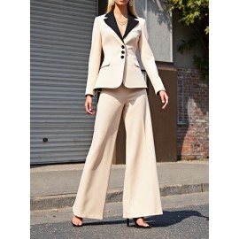 Women's elegant beige contrasting black collar suit with waist design shows the figure, wide-leg pants are high, the workplace style is capable, the versatile high-end suit two-piece suit is suitable for business occasions and workplace commuting, Suits for Women, Pants Suits for Women Elegant Classy, Womens Pant Suit Set, Ladies Suits for Women, Womens Suits, Professional Outfit, Business Attire, Elegant Suit, Stylish Blazer, Highquality Tailoring, Structured Design,
