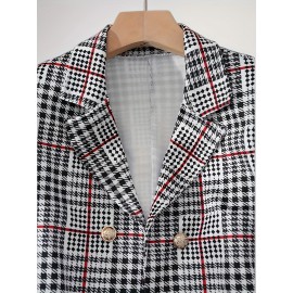 [Plaid Skirt Set] Elegant Plaid Pattern Button Skirt Set | Lapel Collar Long Sleeve Blazer & High Waist Skirt Outfits for Women | Spring & Fall Clothing