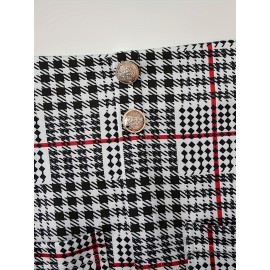 [Plaid Skirt Set] Elegant Plaid Pattern Button Skirt Set | Lapel Collar Long Sleeve Blazer & High Waist Skirt Outfits for Women | Spring & Fall Clothing