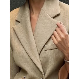 Women's Elegant Solid Color H-Line Suit Blazer - Button Front Lapel Jacket, Machine Washable Winter Winter Professional Attire for, Business Meetings & Formal Events (No  Required)