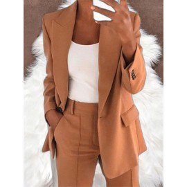 Women Fashion Solid Color Long Sleeve Pocket Outerwear Loose Cardigan Coat | Ladies Bubble Jacket Everyday & Formal Outfits Front Open Spring/Fall Outerwear Outfits Clothes Coat Tops OL Suits Essential, Chic Style, Material