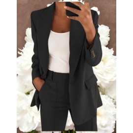 Women Fashion Solid Color Long Sleeve Pocket Outerwear Loose Cardigan Coat | Ladies Bubble Jacket Everyday & Formal Outfits Front Open Spring/Fall Outerwear Outfits Clothes Coat Tops OL Suits Essential, Chic Style, Material
