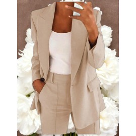 Women Fashion Solid Color Long Sleeve Pocket Outerwear Loose Cardigan Coat | Ladies Bubble Jacket Everyday & Formal Outfits Front Open Spring/Fall Outerwear Outfits Clothes Coat Tops OL Suits Essential, Chic Style, Material