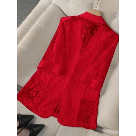 Women'S Lightweight Blazer - Elegant H-Silhouette Office Jacket, Non-Stretch Fabric, Three-Quarter Sleeve Blazer for Women, Professional & Casual Outfits (Spring/Fall/Summer) - Easy-Care Business Coat, Spring Summer Wear, Lace Trim Detailing, Fall Wardrobe, Breathable Material, Working Women