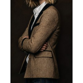 Elegant Double-Breasted Blazer Jacket - Button Front Closure, Loose Fit Collar Coat, Machine Washable Solid Color for all-Season Professional & Casual Wear (HW915)