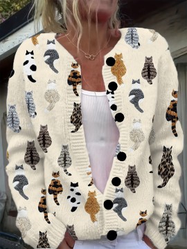 [Playful Design] Plus Size - Women's Lightweight Sweater Jacket - Pastel Pink With Black & White Animal Print, Button-Front Closure, Non-Bulky Long Sleeve Cardigan For Fall/Winter, Everyday & Formal Outfits - Position BK 052032, Fall Fashion, Playful Design, Comfortable Fit, Stylish Outerwear, Fashion Lovers, Cat Cardigan/Sweater For Women, Cardigan For Curvy Women, Curve Cat Print, Cardigans Women Good Quality, Vest Woman Large Size With Sleeve