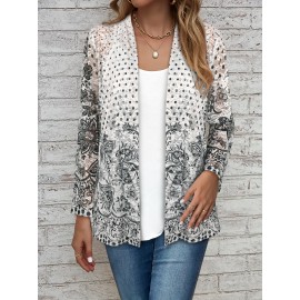 Women's Large Size Lace Color Block Anti-Sun Open Cardigan Suitable for Beach and Street Wear in All Seasons
