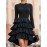Women'S Elegant Solid Black A-Line Layered Hem Tunic Dress with Puffed Sleeve-like Effect - Structured Fitted Top & Flowing Skirt, Floor-Length or Above-Knee Length, Machine Washable Formal Party Wedding Gala Dress for Spring/Fall, Round Neck Long Sleeve Elegant Party Dress for Women, Wedding Dresses for Women, Formal Dress, Elegant Classy Dresses for Women, Wedding Dress, Dresses for Women Elegant Classy, Highquality Fabric, Smooth Texture Dress, Long Sleeve Dresse For Women, Women