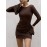 Autumn/Winter Solid Color Slim Fit Casual Elegant Round Neck Long Sleeve Ruffle Dress for Women | Bodycon Style, Crew Neck, Perfect for All Seasons, by SCACTO