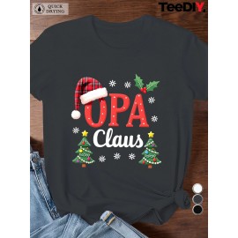 Women'S Plus Size Opa Claus Christmas Greek-Themed Santa Hat & Tree Graphic T-Shirt - Short Sleeve Casual Round Neck Holiday Party Top with Greek Lettering, All-Season Fit for Greek Orthodox Christmas Celebrations & Casual Attire - Festive Red & Gre