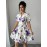 Printed Short Sleeve Pleated A-Line Elegant Romantic Women Suit Set