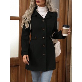Women's Winter Blend Tweed Trench Coat - Thick Lapel Pea Coat with Single-Breasted Button Front, Slim Fit or Loose (Regular) Length, Machine Washable Dress Overcoat for Business Casual, Office & Casual Attire
