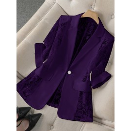 Women'S Lightweight Blazer - Elegant H-Silhouette Office Jacket, Non-Stretch Fabric, Three-Quarter Sleeve Blazer for Women, Professional & Casual Outfits (Spring/Fall/Summer) - Easy-Care Business Coat, Spring Summer Wear, Lace Trim Detailing, Fall Wardrobe, Breathable Material, Working Women